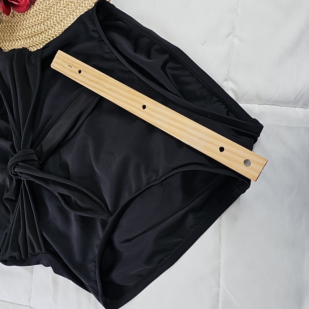Aqua Green Black Waist Tie One Piece Swimsuit Vacation Beach Resortwear - Picture 9 of 15